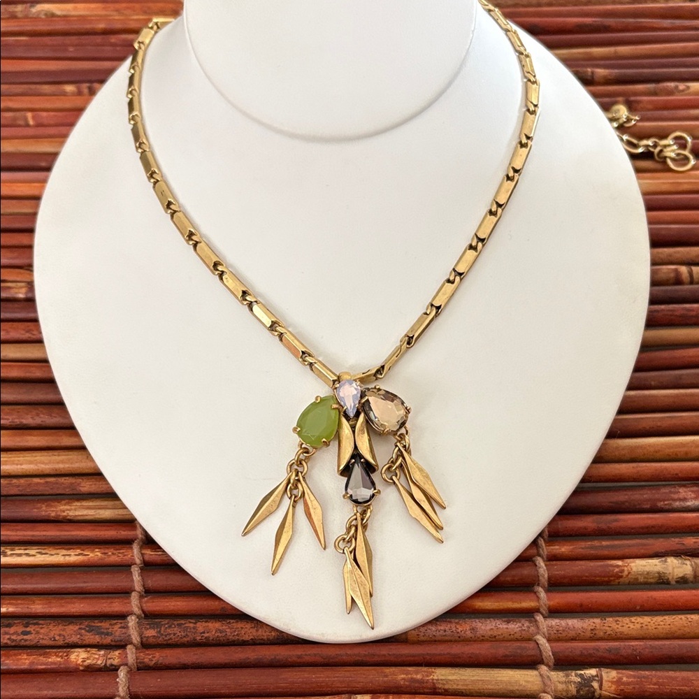 J. Crew Gold Long Necklace with Colorful Stone Tassel 32”- 34”